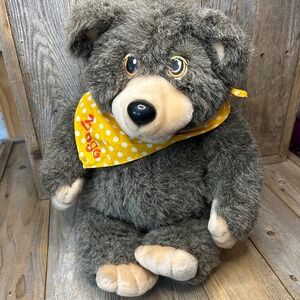 Vintage 1986‎ Hasbro Softies Bingo Bear Plush Talking Hand Puppet Grey working